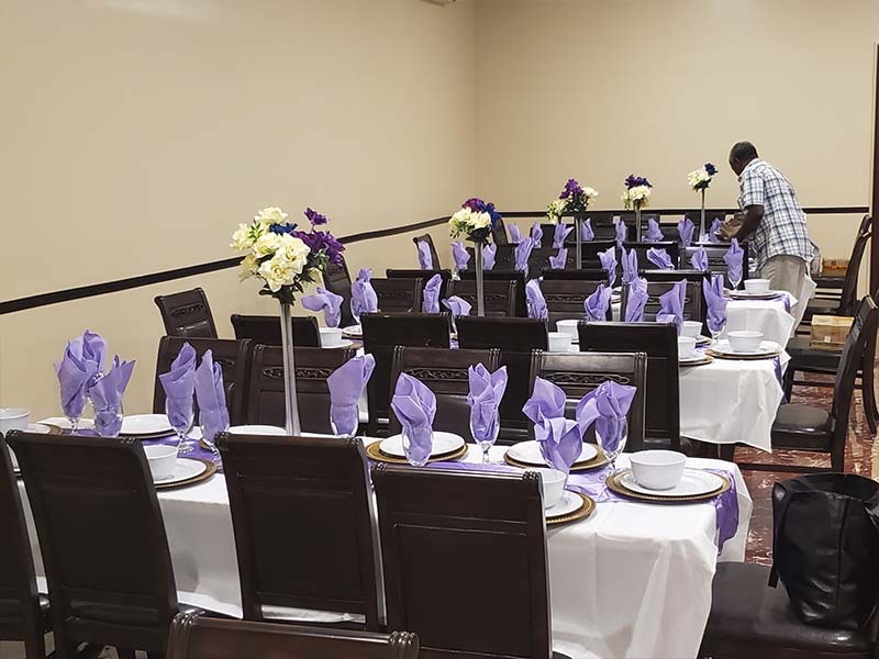 Funeral repast dining setup for family and friends at a Brooklyn funeral home