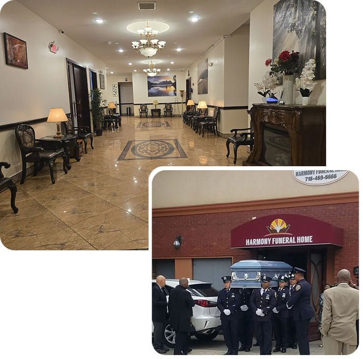 Interior chapel and funeral service at Harmony Funeral Home serving Bedford-Stuyvesant families.