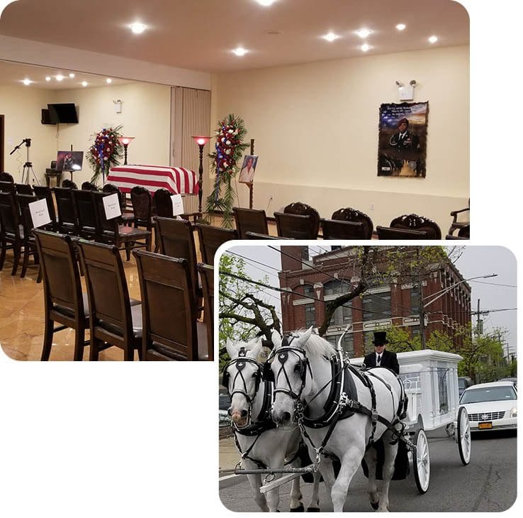Funeral service and traditional horse-drawn burial procession by Harmony Funeral Home serving Ditmas Park, Brooklyn.