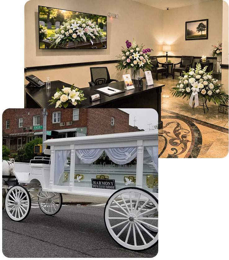 Funeral services and arrangement room at Harmony Funeral Home serving families in Flatbush, Brooklyn.