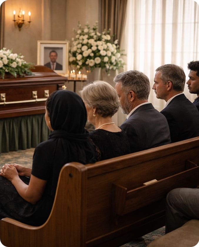 Family attending a traditional funeral service in Flatbush, Brooklyn.