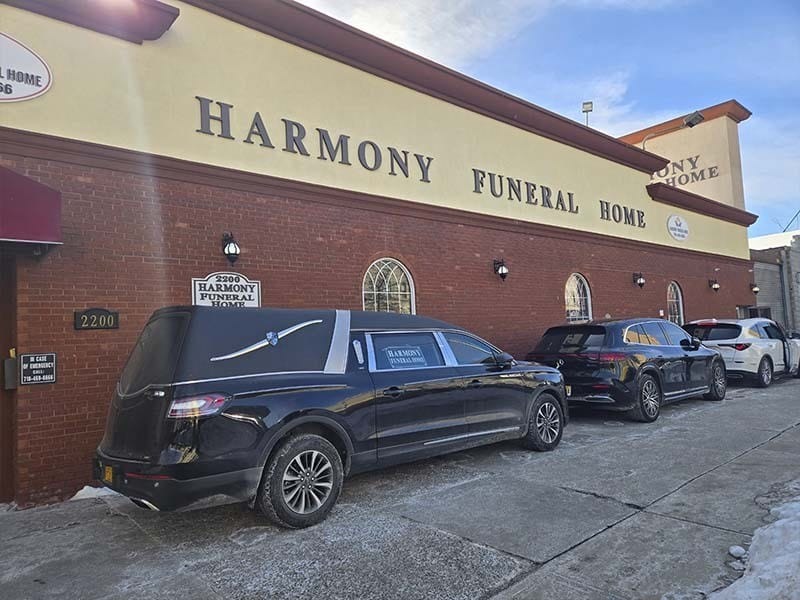 Funeral hearse used for affordable funeral services at Harmony Funeral Home in Brooklyn