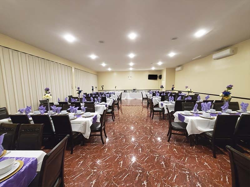Family repass meal room prepared after funeral service at Harmony Funeral Home in Brooklyn NY