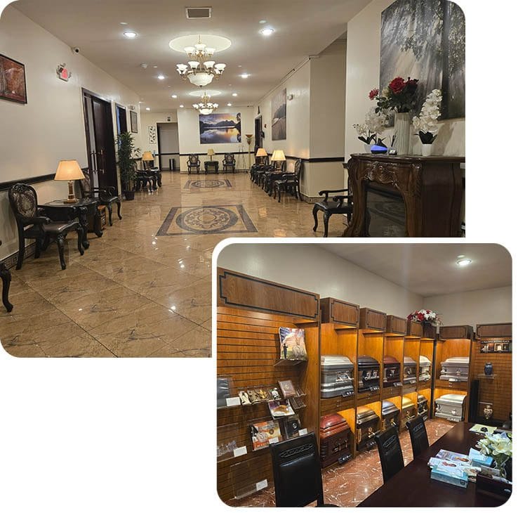 Interior lobby of Harmony Funeral Home welcoming families from Midwood Brooklyn